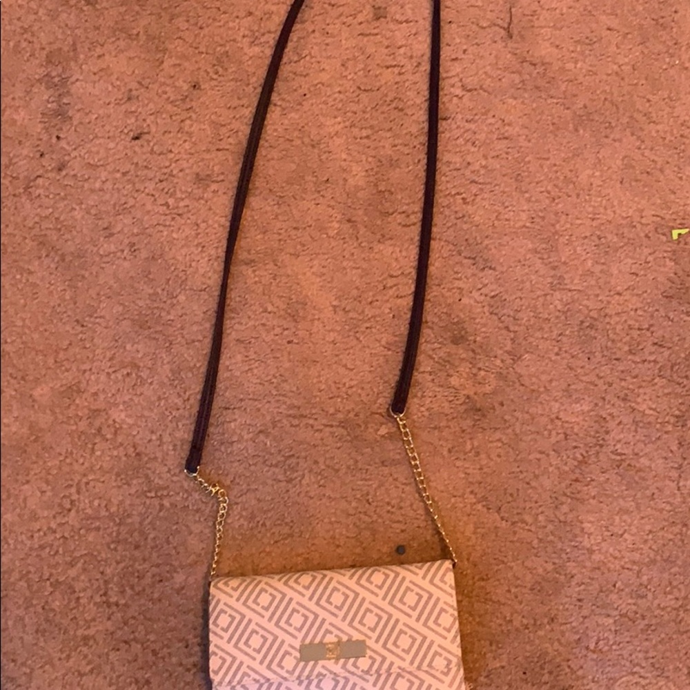 Gray and dark blue purse